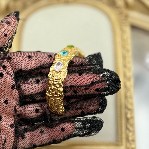 Colorful Gemstone Cuff Bracelet – 18K Gold Plated on Stainless Steel - Picture 10 of 10